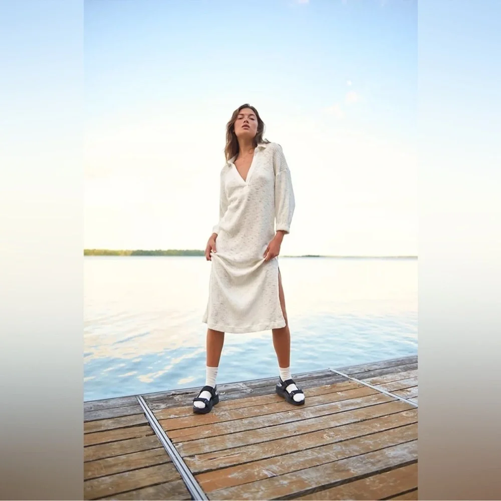 Free People Beach Pacific Maxi Dress Knit Sweater White Womens Size M